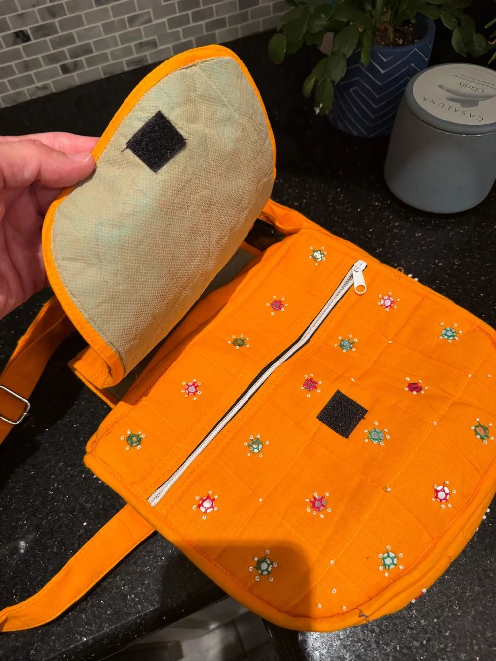 Orange Fabric Crossbody Small Bag